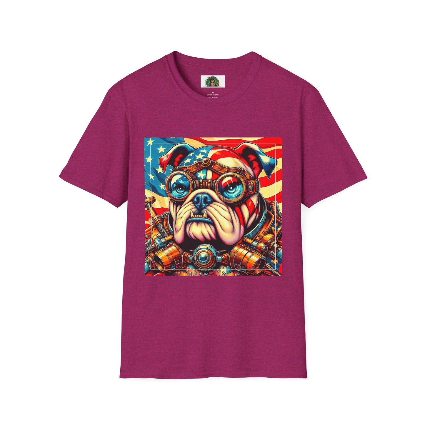 Bulldog Steampunk American Flag T-Shirt Printify S Antique Heliconia