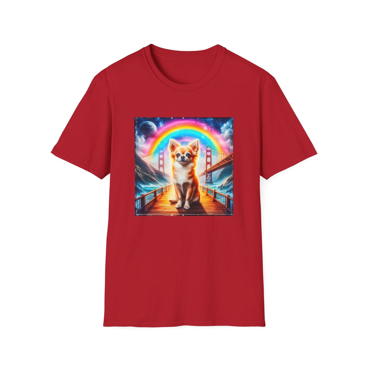 Chihuahua rainbow bridge t shirt T-Shirt Printify S Cherry Red