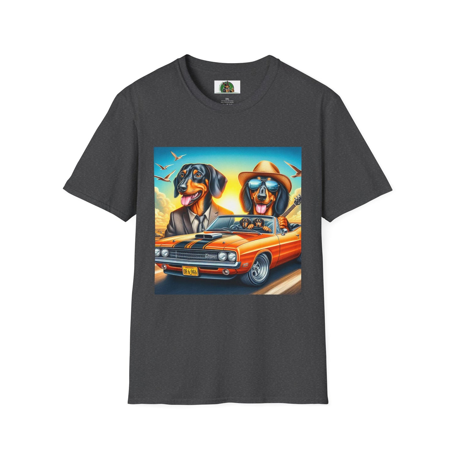 Dachshund car driving t shirt T-Shirt Printify Dark Heather S