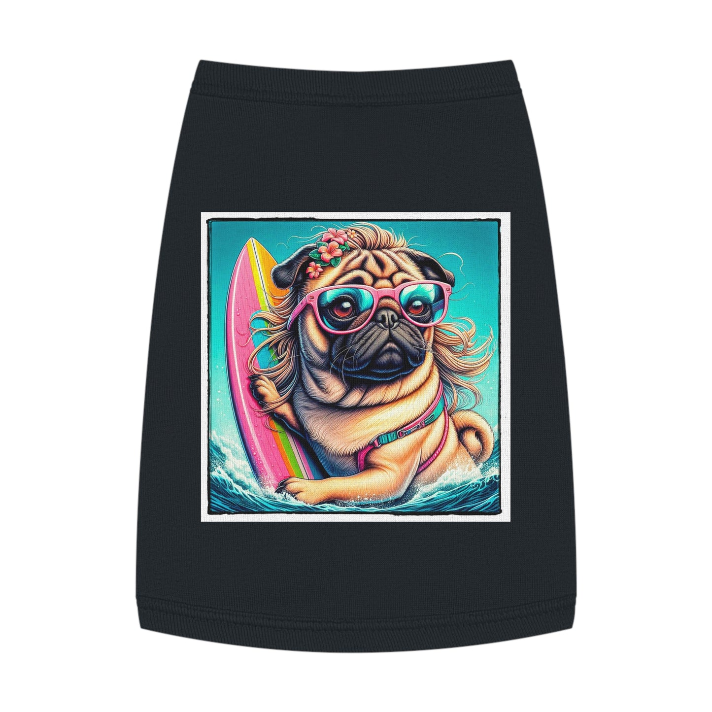 Pet Tank Top Pug surfer puppy Pets Printify M Black