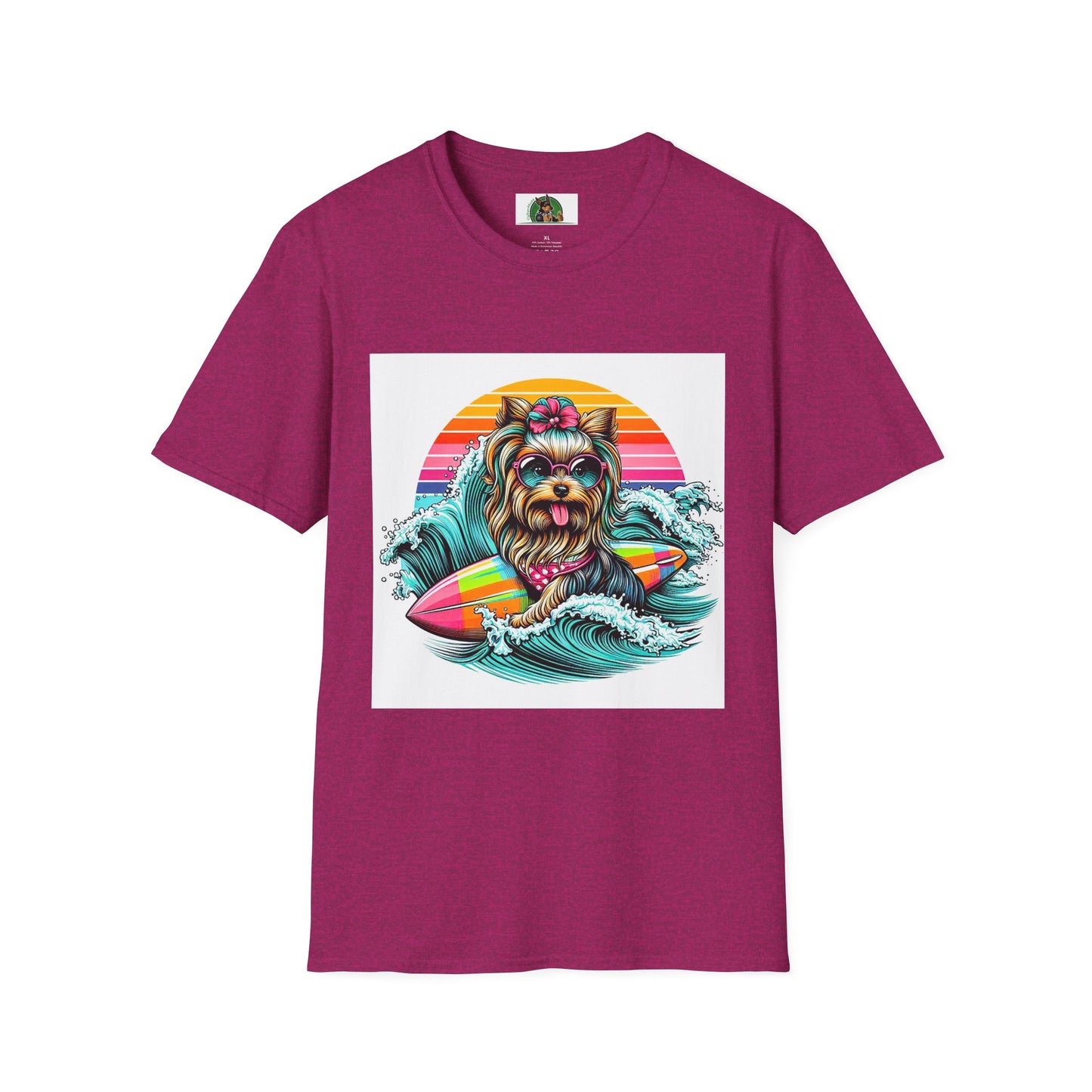 Yorkie cute girl surfer shirt T-Shirt Printify S Antique Heliconia