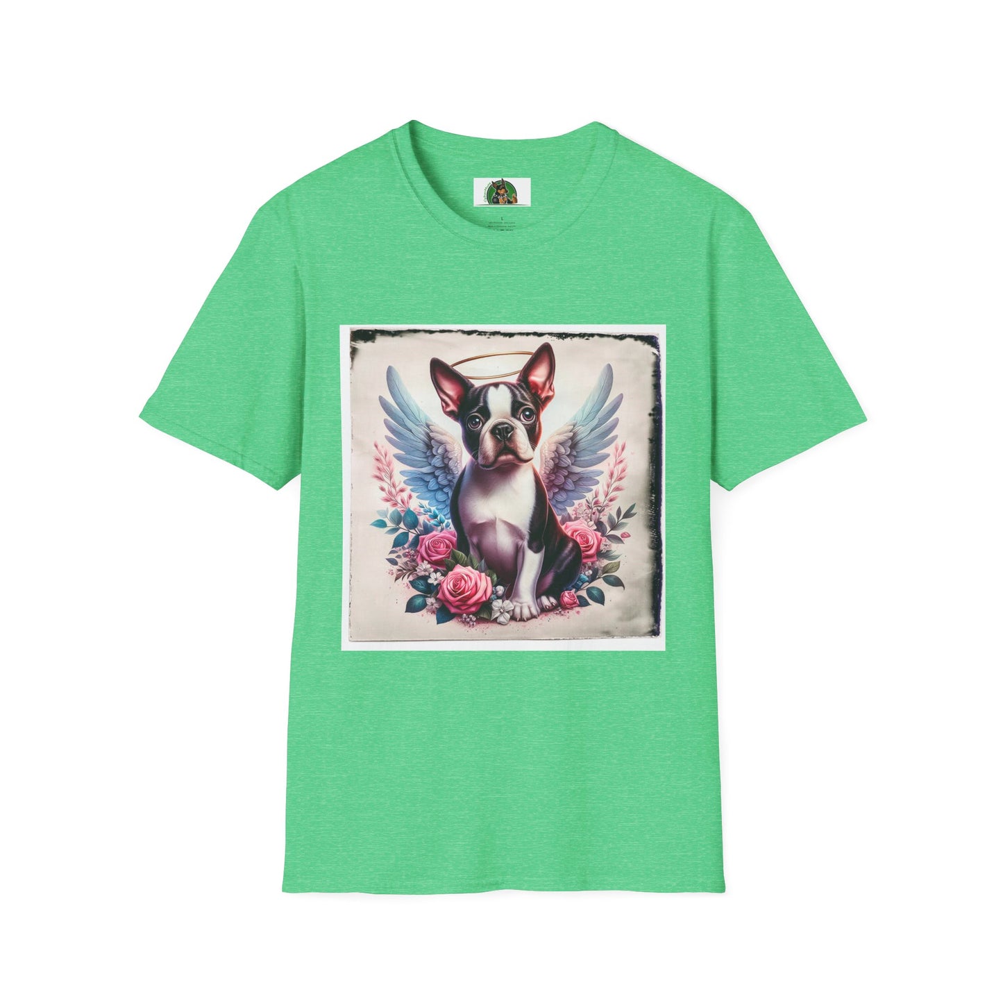 Boston Terrier Terrier Angel And Roses Tshirt T-Shirt Printify S Heather Irish Green