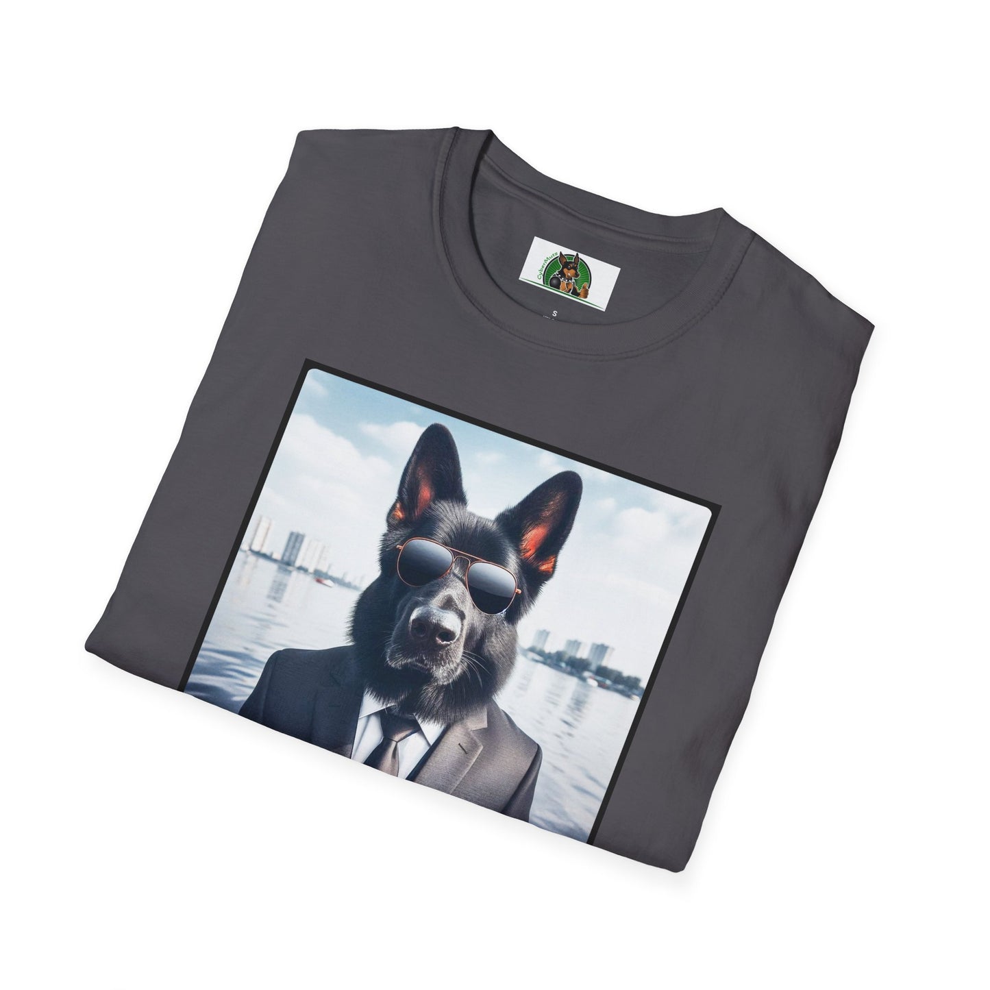 German Shepherd men in black shirt T-Shirt Printify