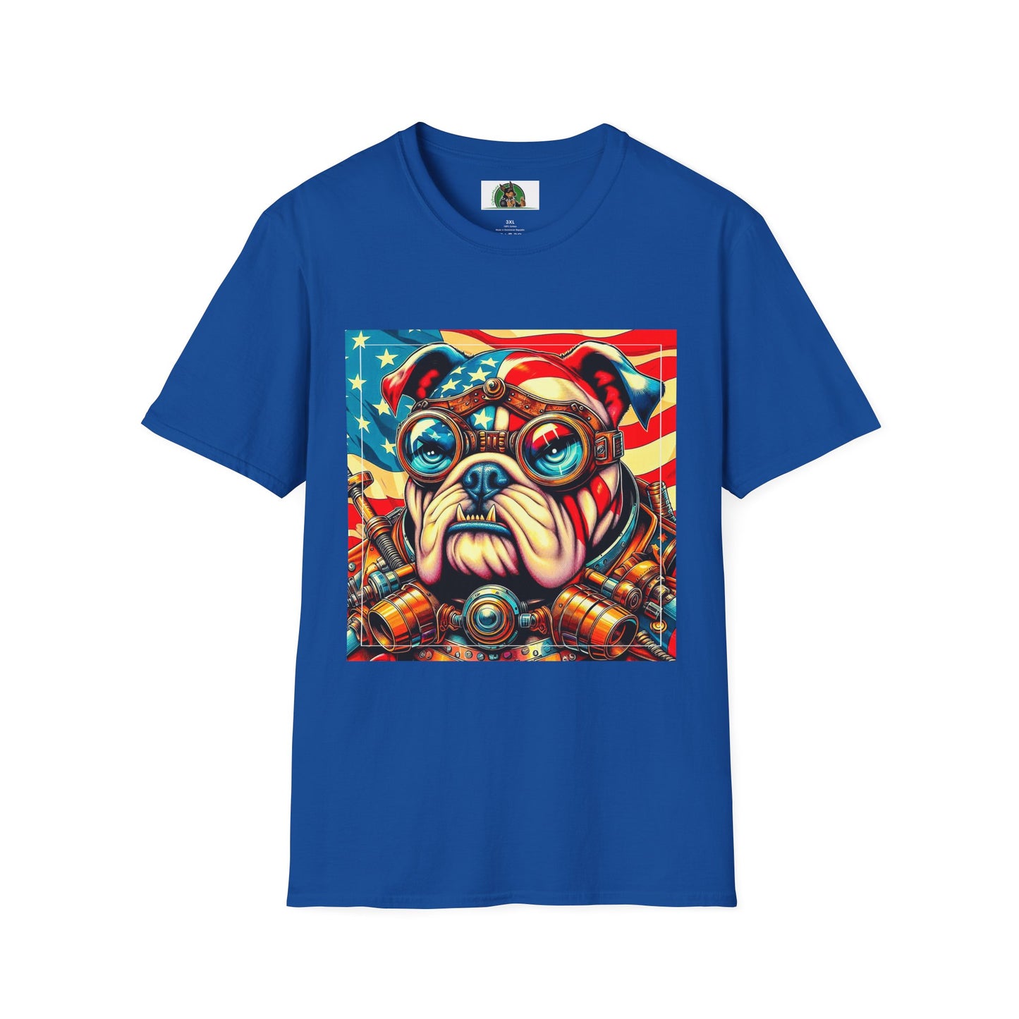 Bulldog Steampunk American Flag T-Shirt Printify XS Royal