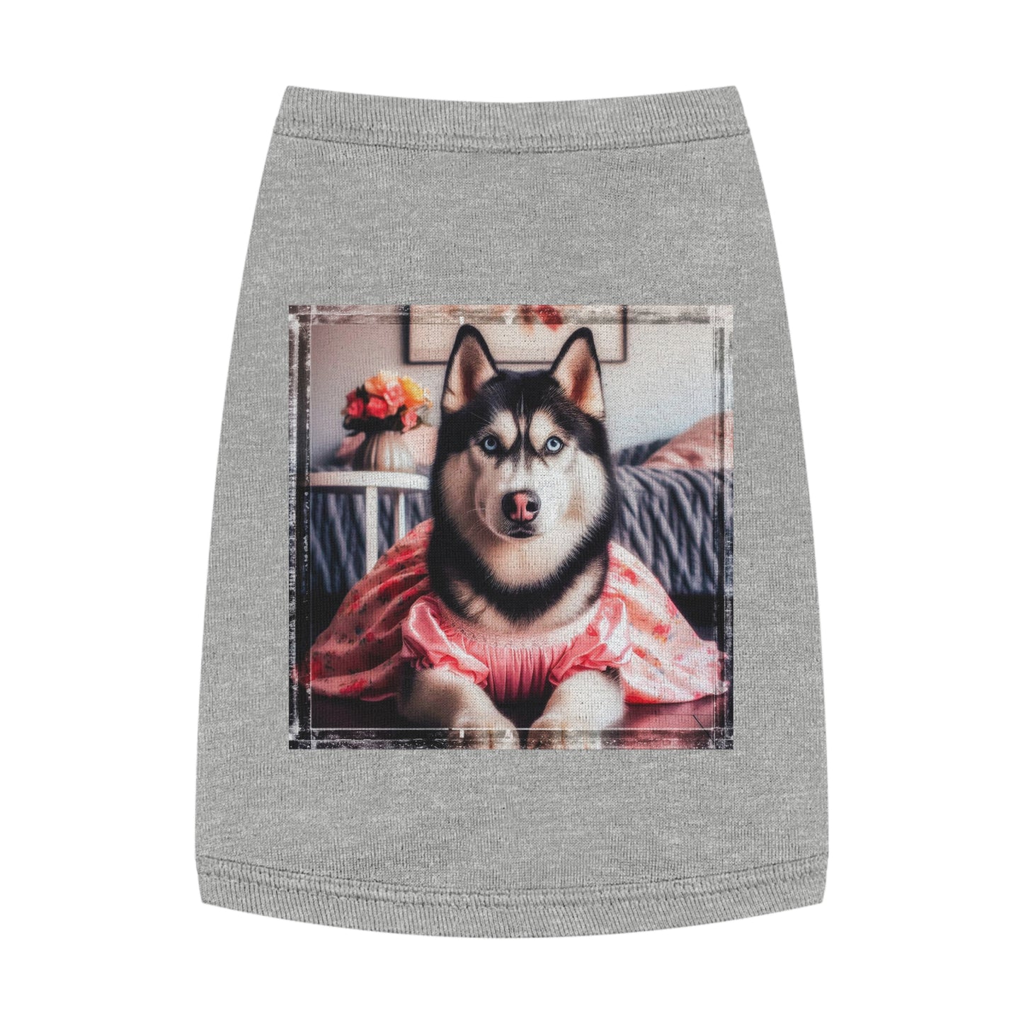 Pet Tank Top Husky pretty pink dress Pets Printify M Heather