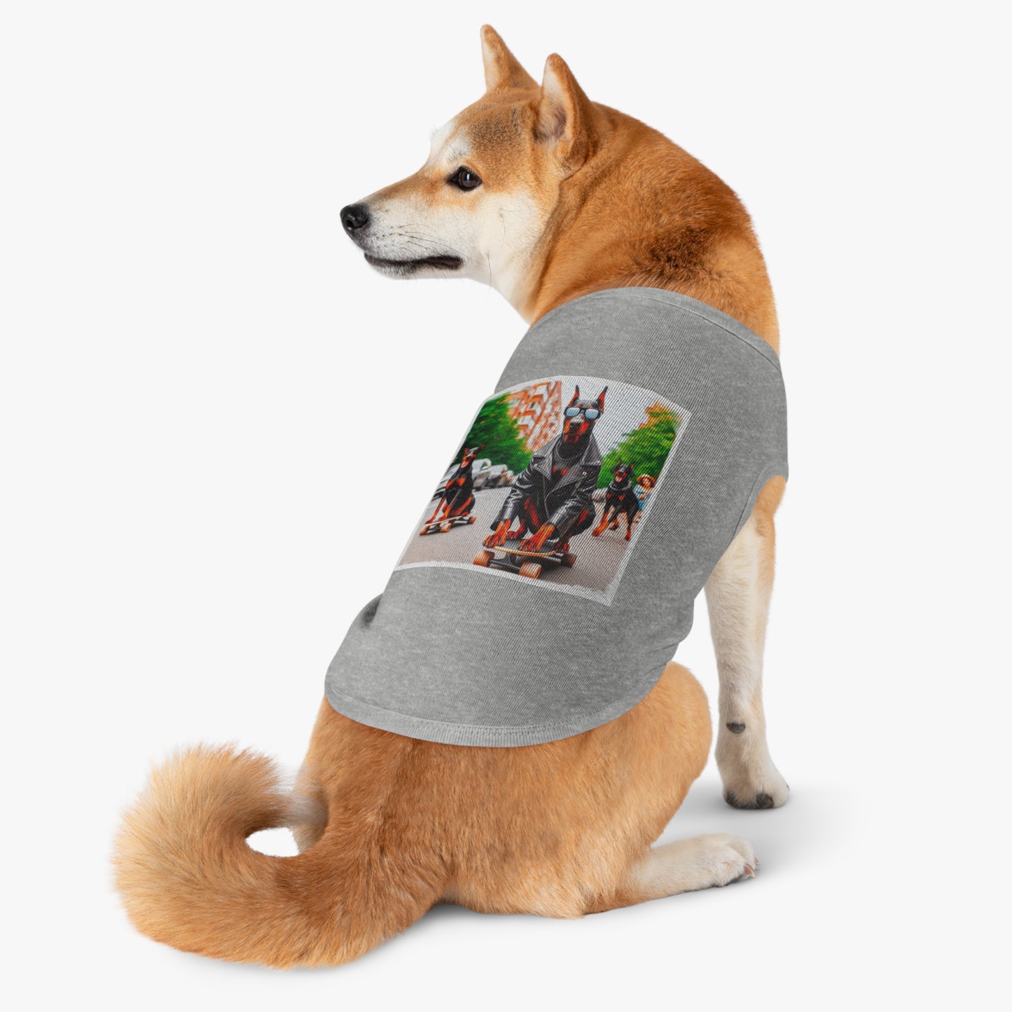 Pet Tank Top Doberman skating fun t shirt Pets Printify