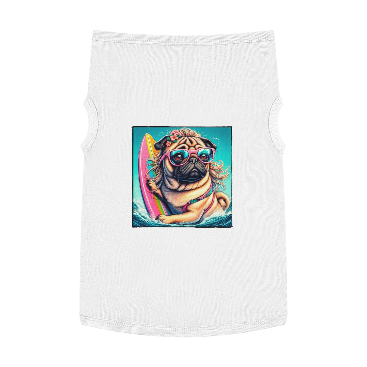 Pet Tank Top Pug surfer puppy Pets Printify XL White