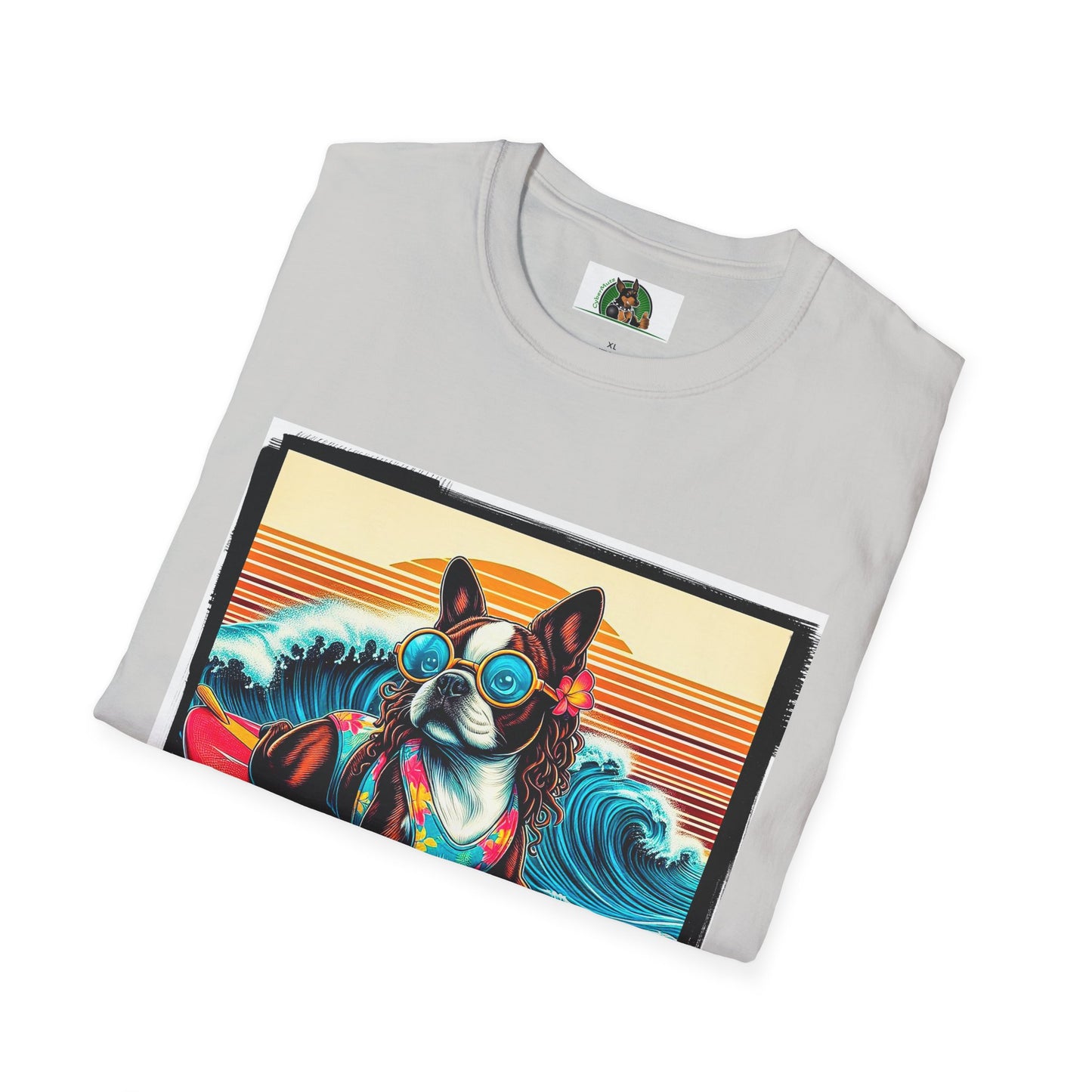 Boston Terrier Surfer Dog T-Shirt Printify