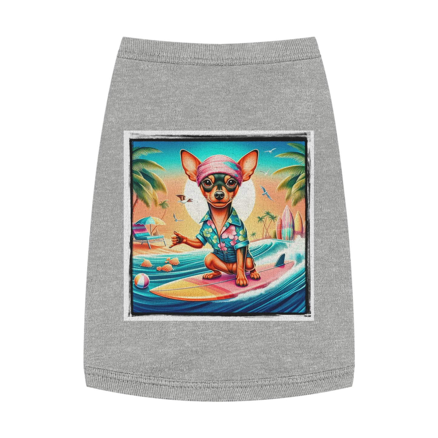 Dog Tank Top - Min Pin Tank Tops vacationing puppy Pets Printify M Heather