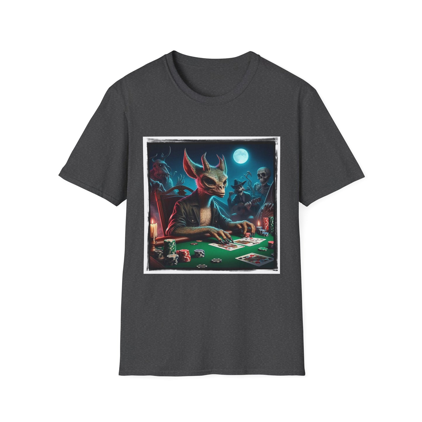 Chupacabra dragon poker playing t shirt T-Shirt Printify XS Dark Heather