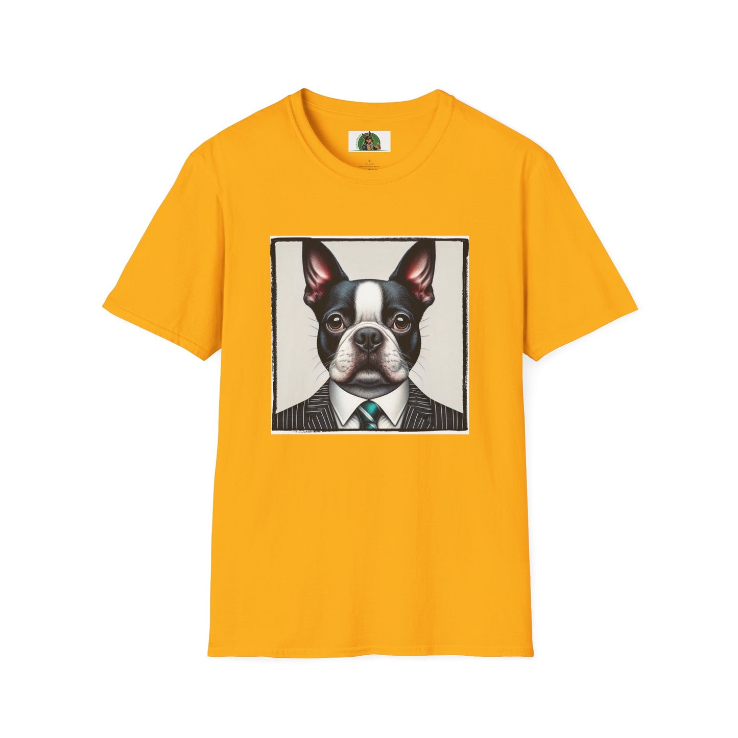 Boston Terrier In Suit Shirt T-Shirt Printify S Gold