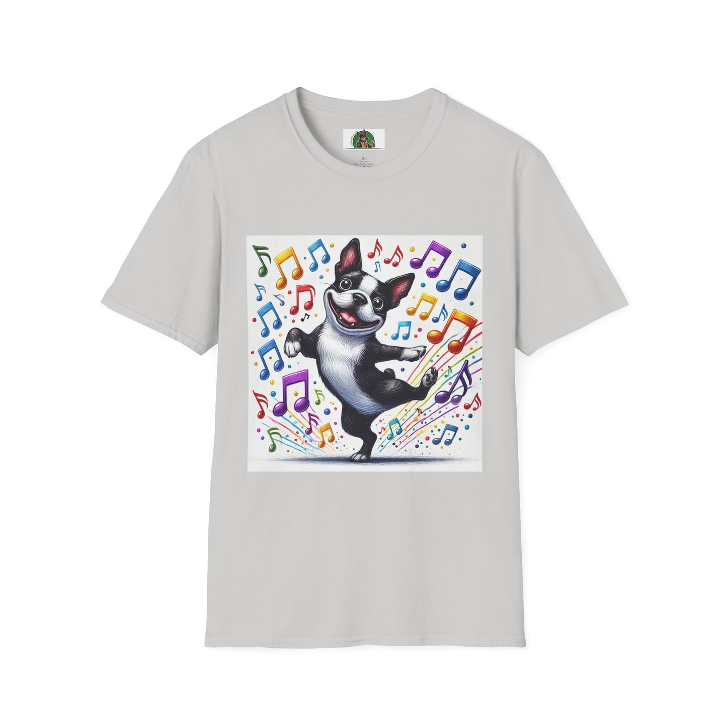 Boston Terrier Dancing Dog T-Shirt T-Shirt Printify S Ice Grey