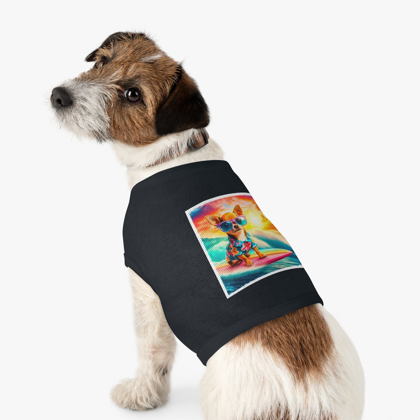 Pet Tank Top Chihuahua colorful waves t shirt Pets Printify