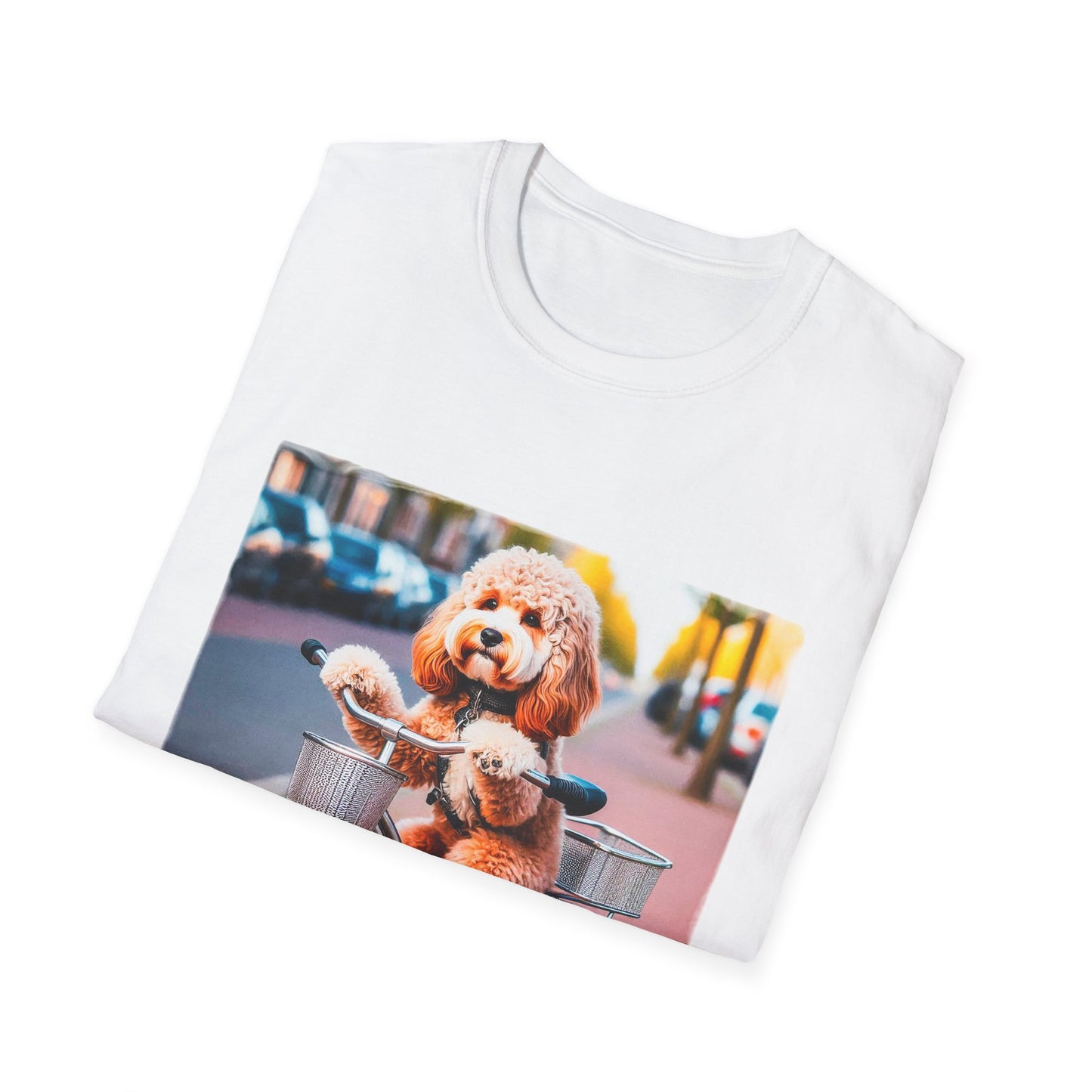 CockerPoo bike stroll t shirt T-Shirt Printify