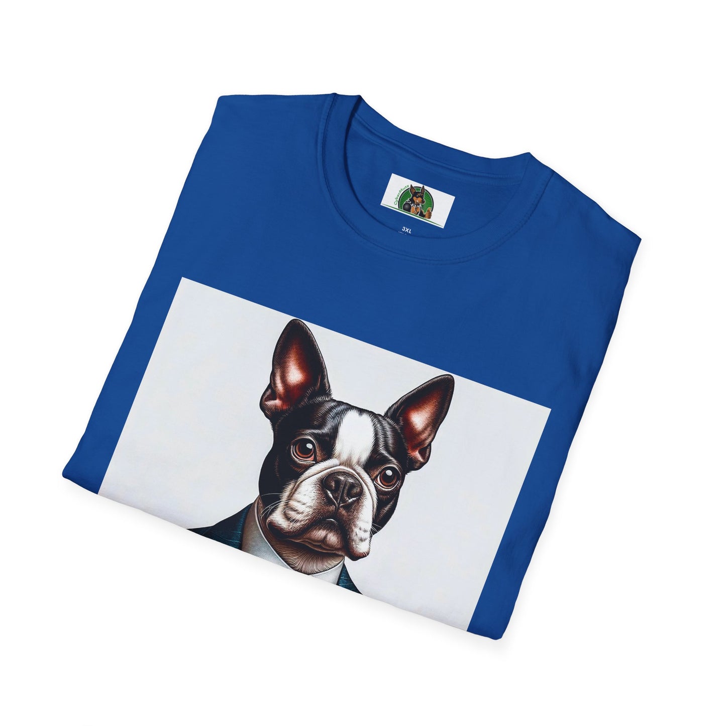 Boston Terrier Dog In Blue Suit TShirt T-Shirt Printify