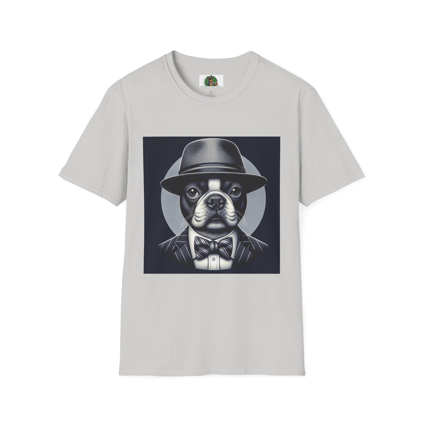 Boston Terrier T-Shirt - Dog in Suit and Hat Design T-Shirt Printify S Ice Grey