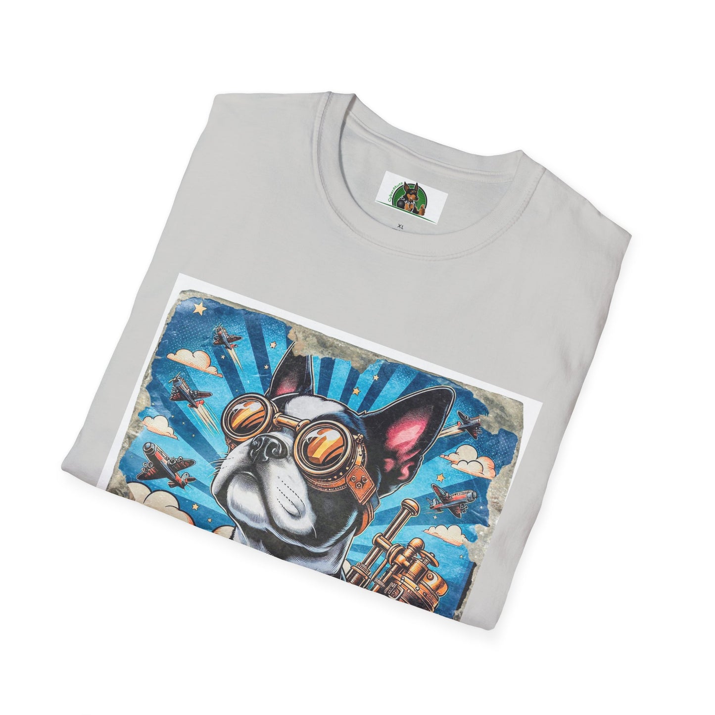 Boston Terrier Steampunk Watching Planes Fly By T-Shirt Printify