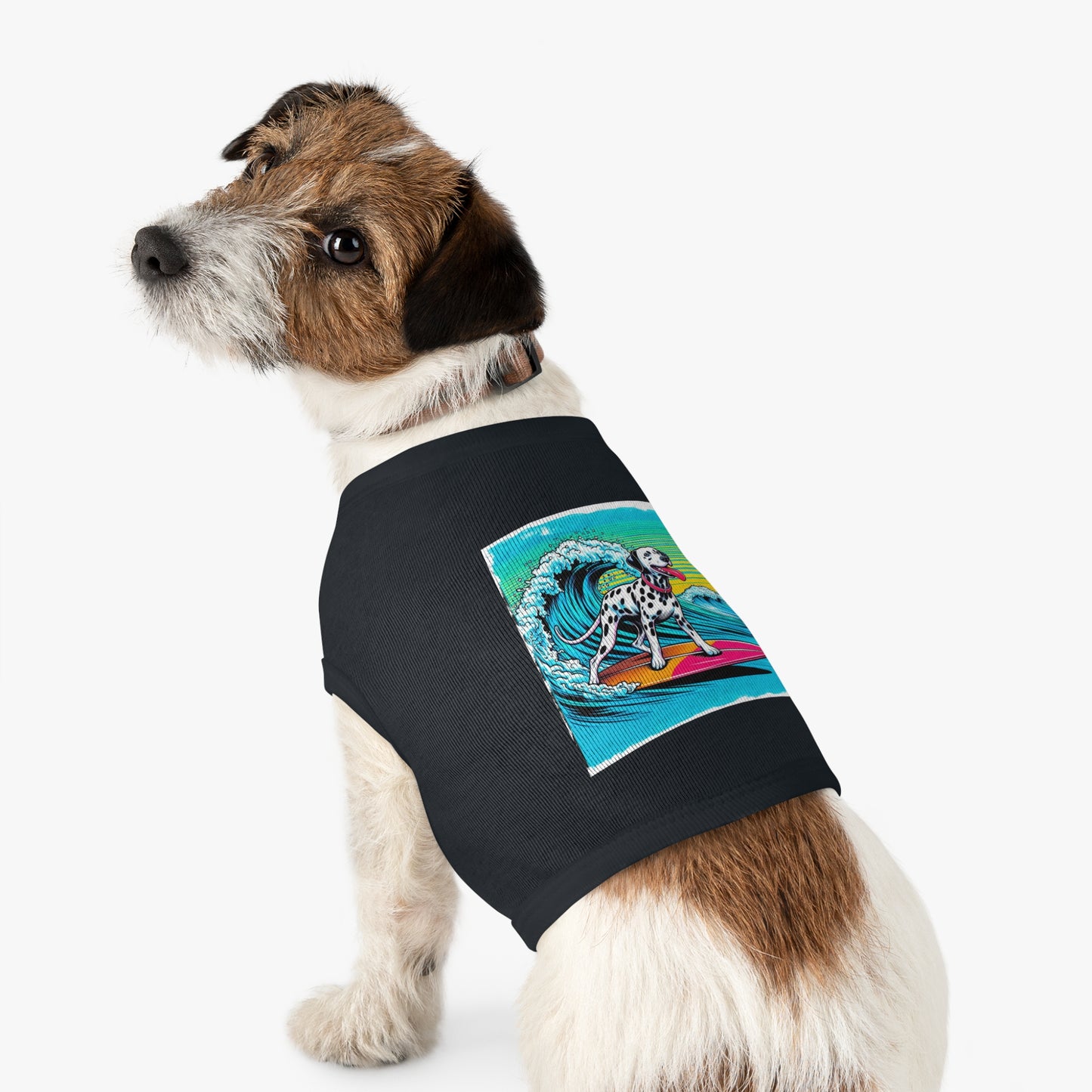 Pet Tank Top Dalmatian colorful waves t shirt Pets Printify