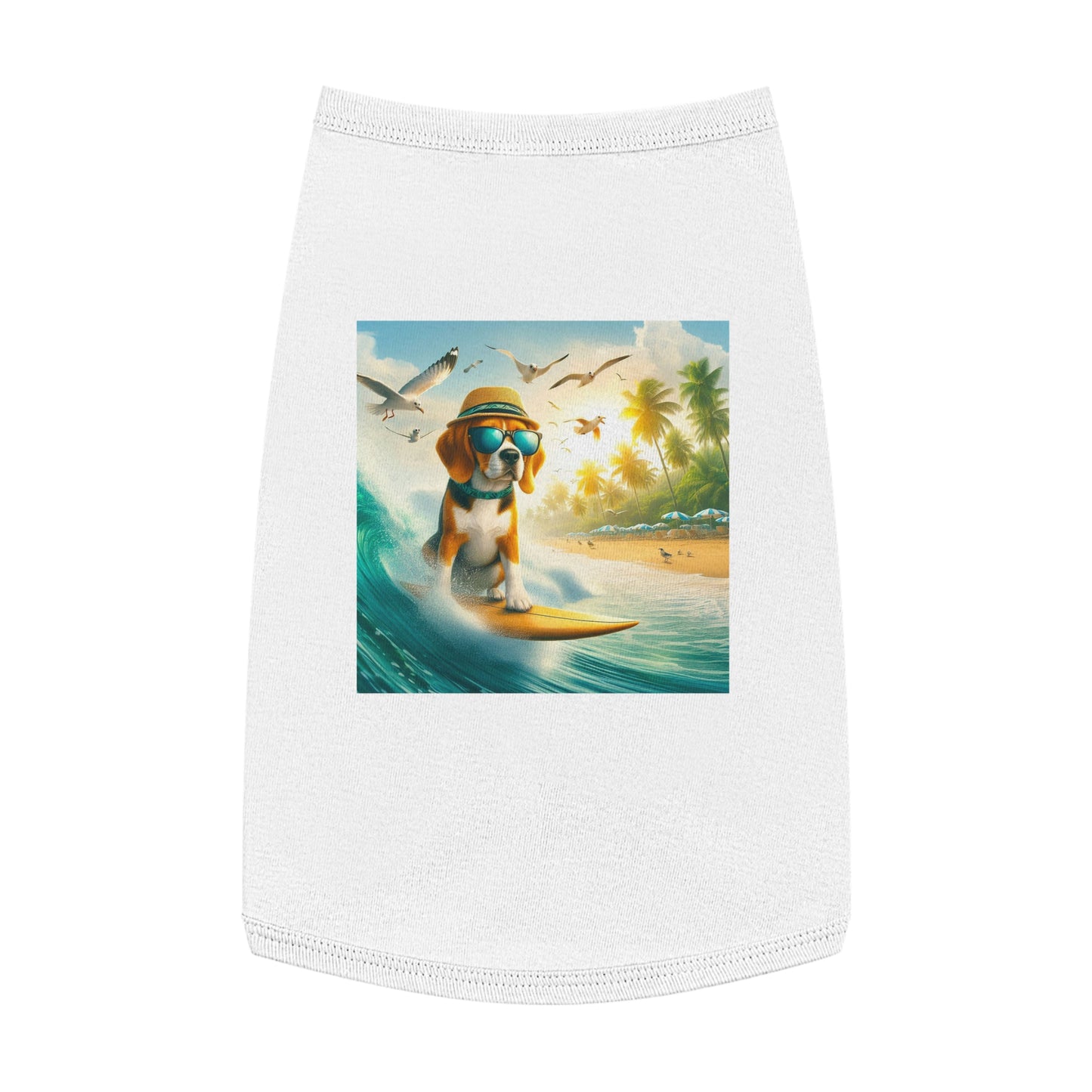 Pet Tank Top Beagle Surfer Dog Pets Printify L White