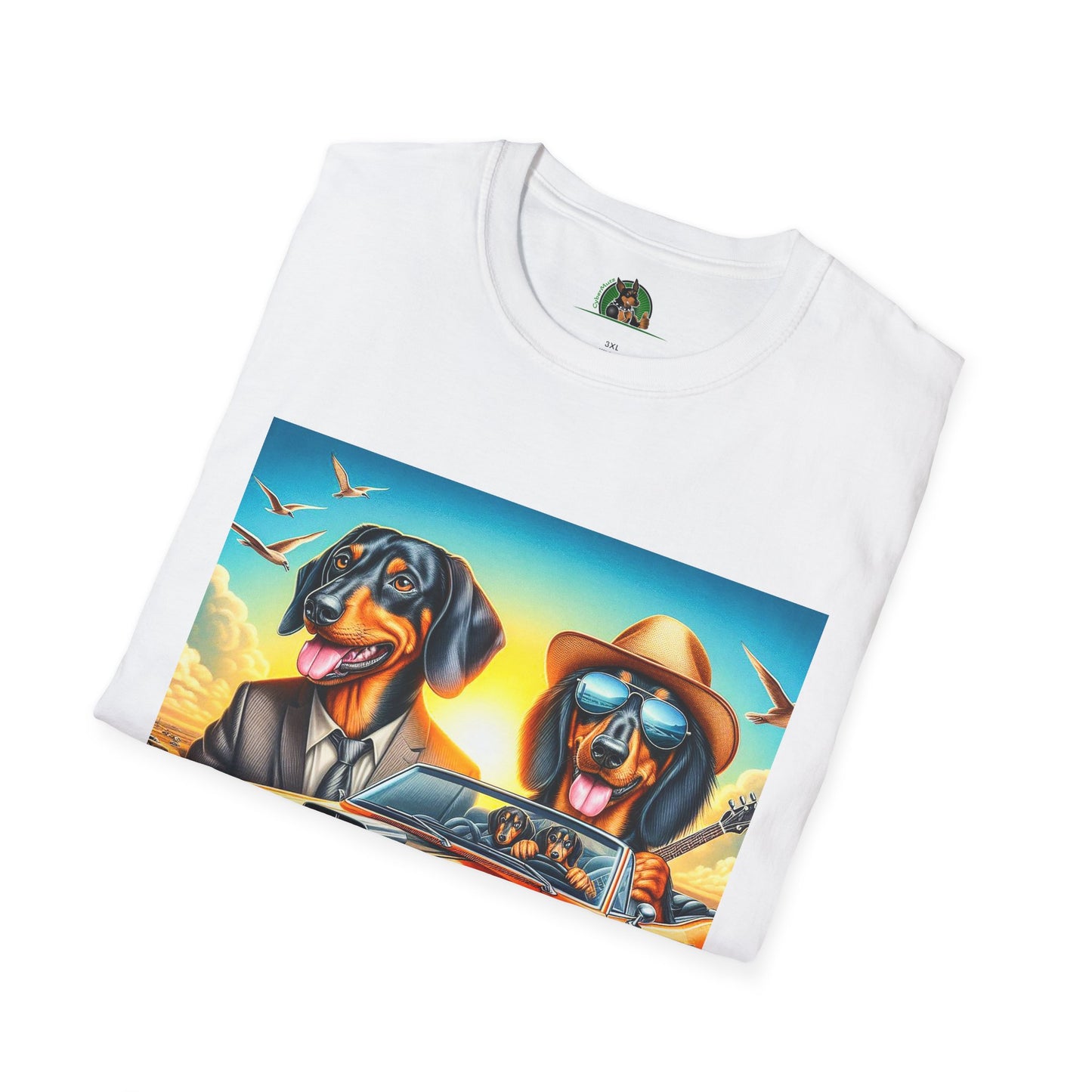 Dachshund car driving t shirt T-Shirt Printify
