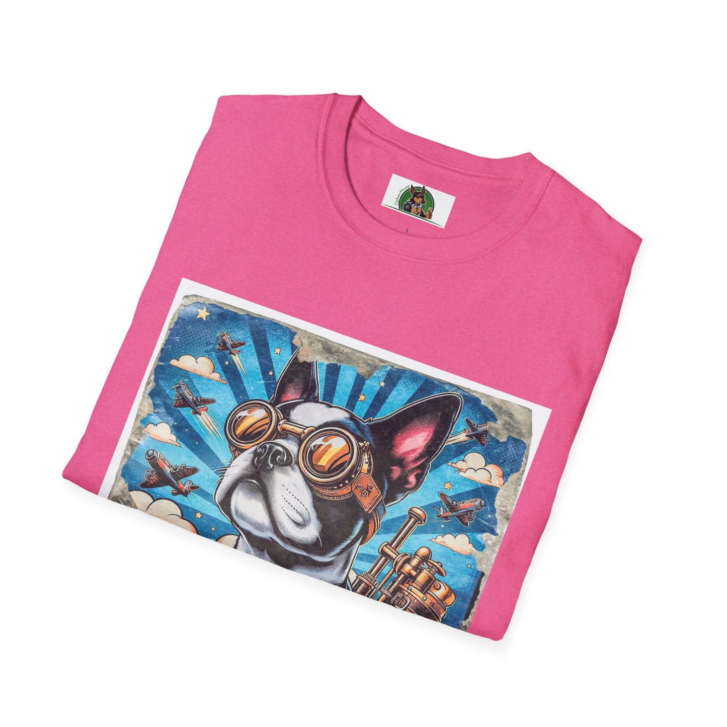 Boston Terrier Steampunk Watching Planes Fly By T-Shirt Printify