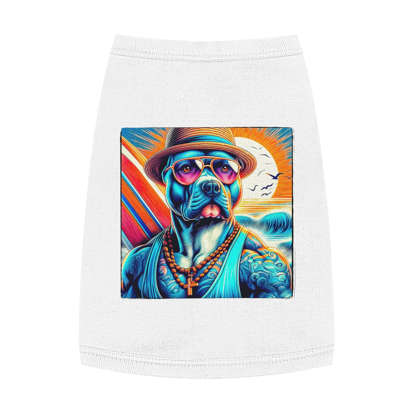 Pet Tank Top Pit Bull surfer Pets Printify M White