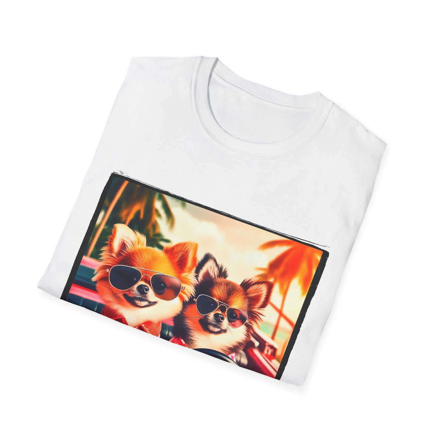 Chihuahua driving beach scene t shirt T-Shirt Printify