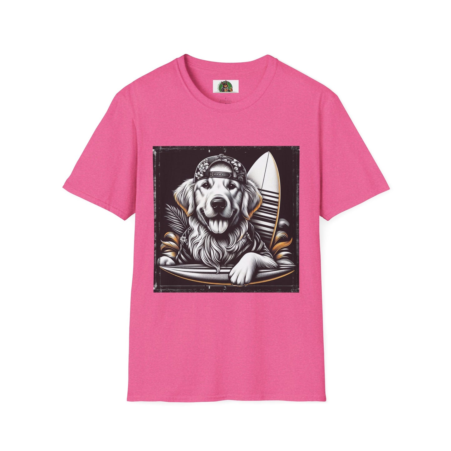 Golden Retriever cool surfer t shirt T-Shirt Printify S Heather Heliconia