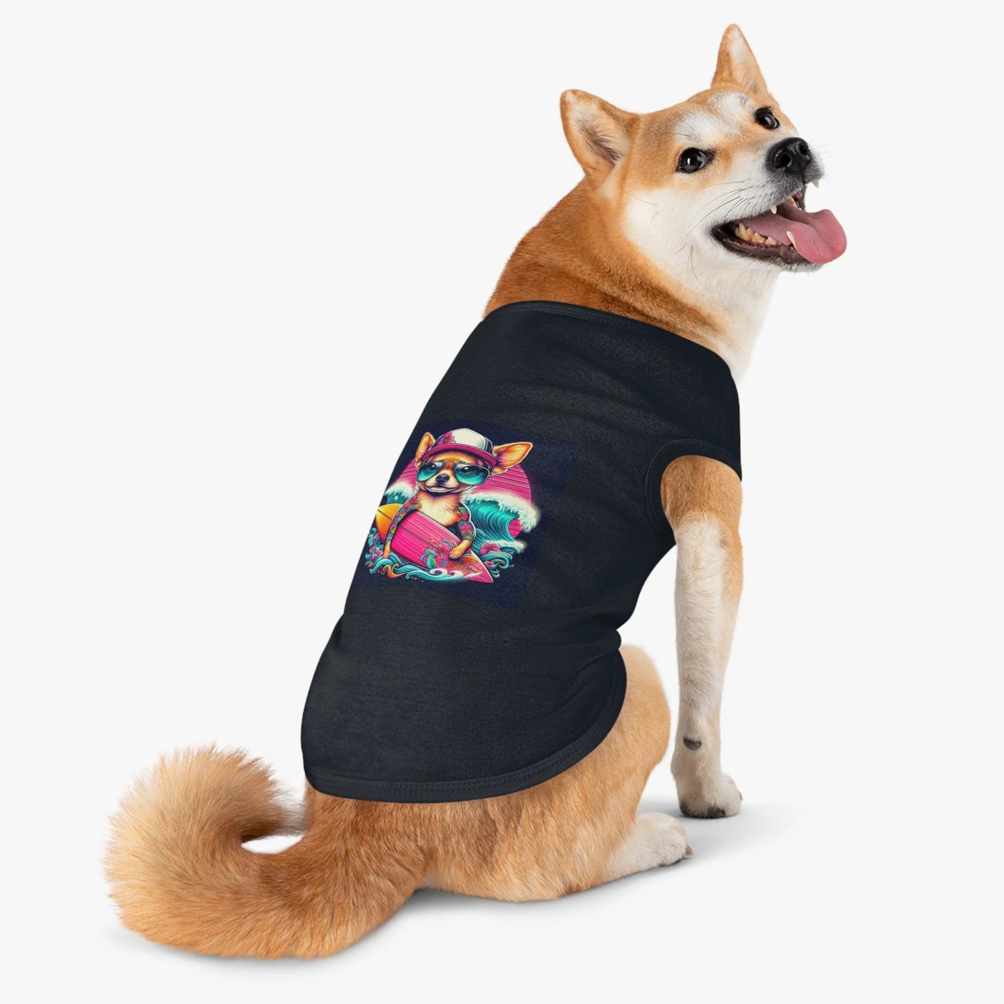 Chihuahua Pink Surfboard Tank Top For Dogs Small Breed Pet Shirt With Surfing Style by Printify