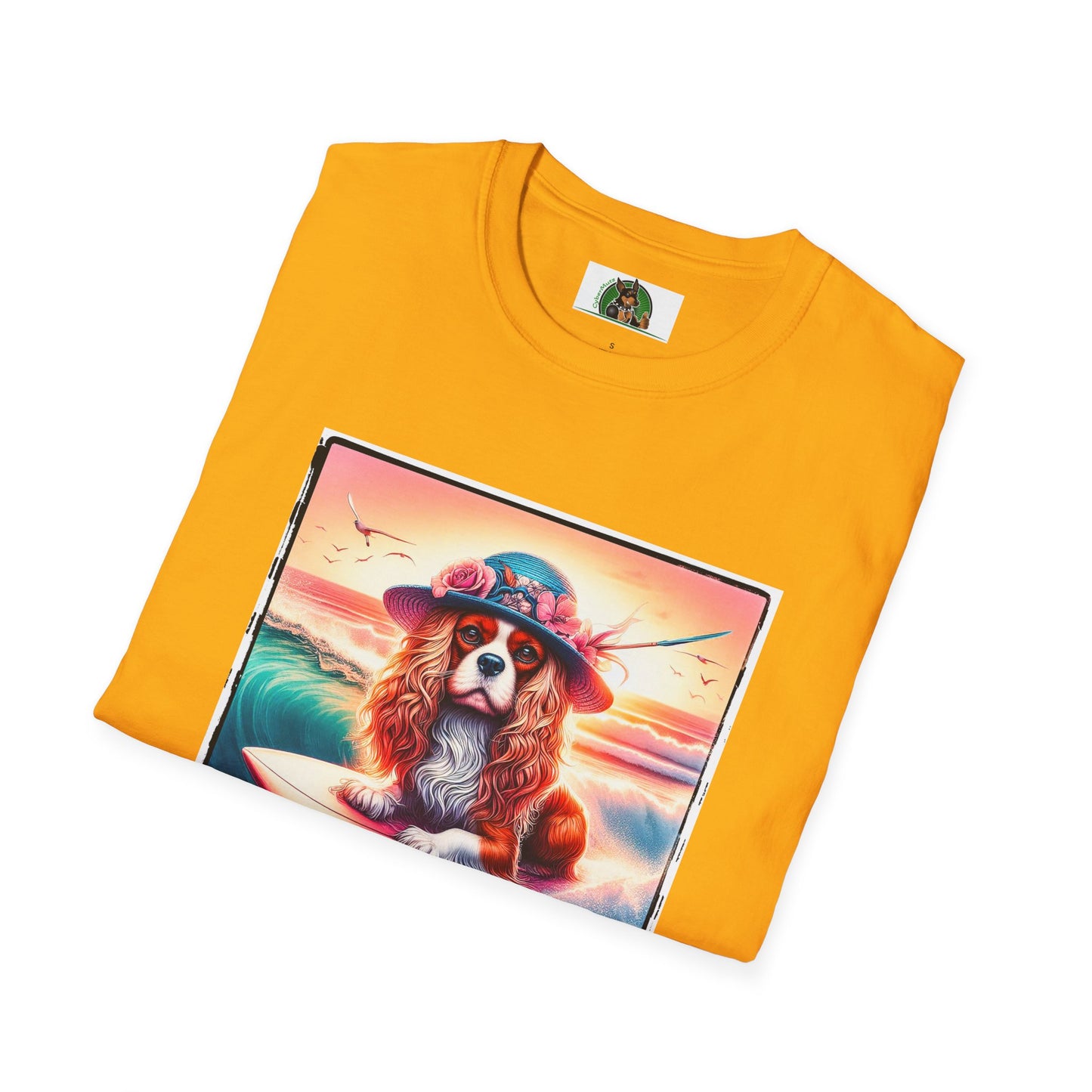 Cavalier King Charles Spaniel Female Surfing Dog With Summer Hat TShirt