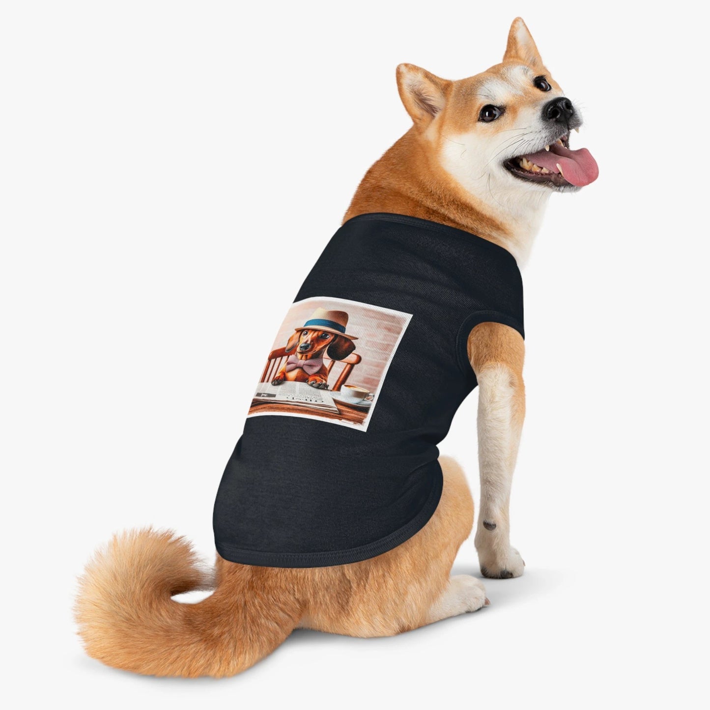 Dachshund Pet Tank Top Shirt With Newspaper Reading Design Cute Dog Tee For Small Breeds by Printify