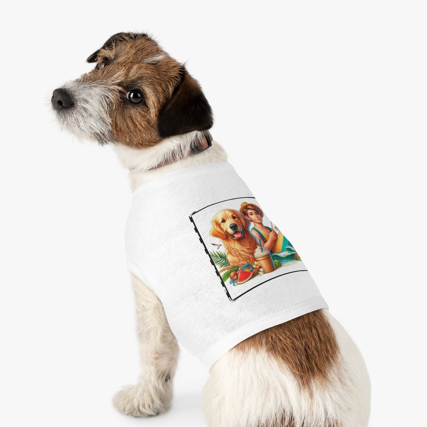Golden Retriever pet tank top farmer boy Pets Printify