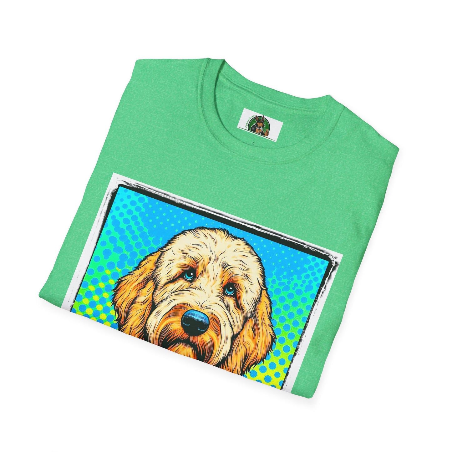 Golden Doodle blue suit t shirt