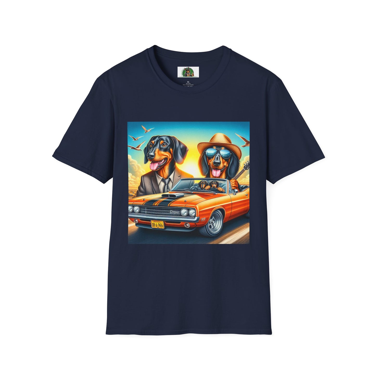 Dachshund car driving t shirt T-Shirt Printify Navy S