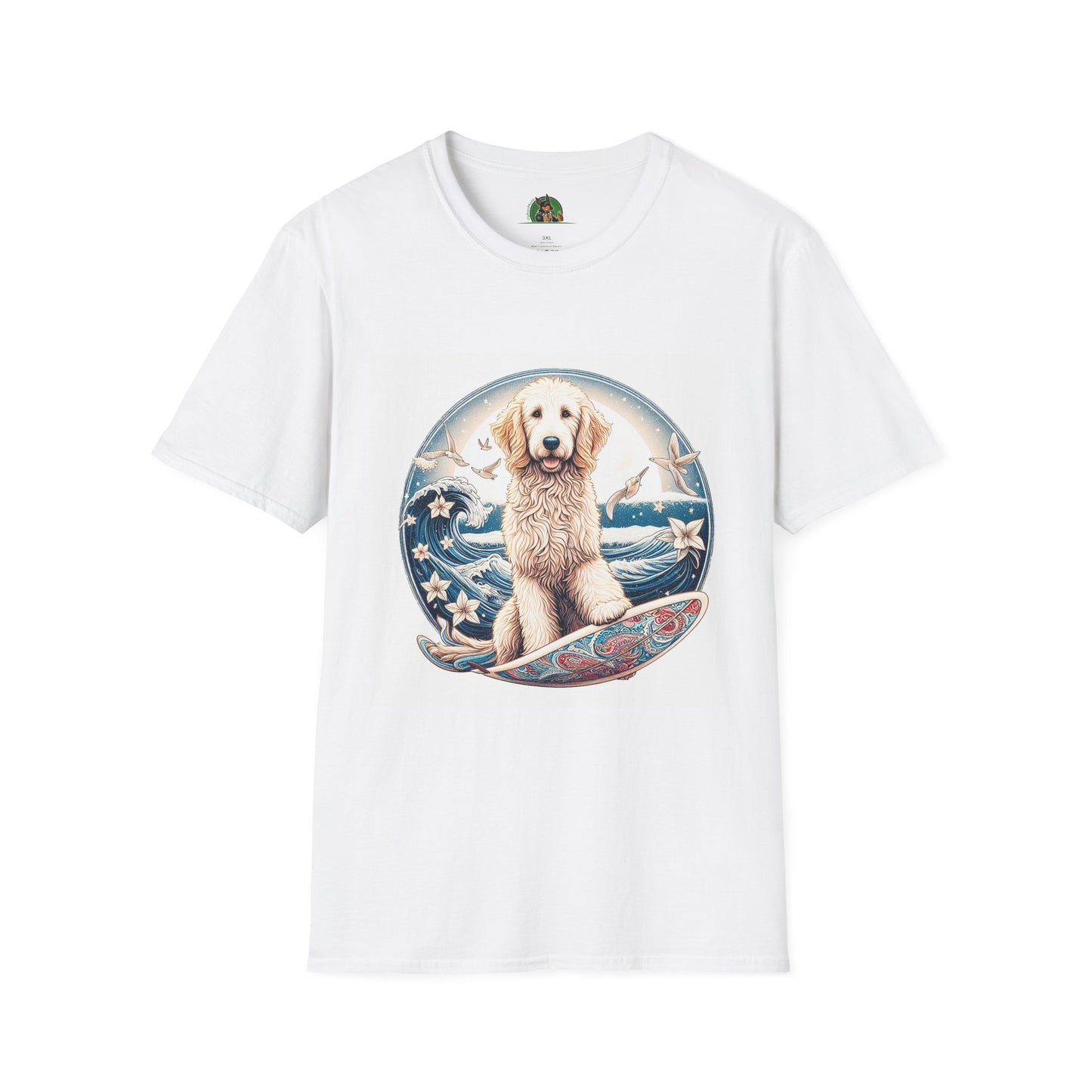 Golden Doodle flowery waves t shirt T-Shirt Printify XS White