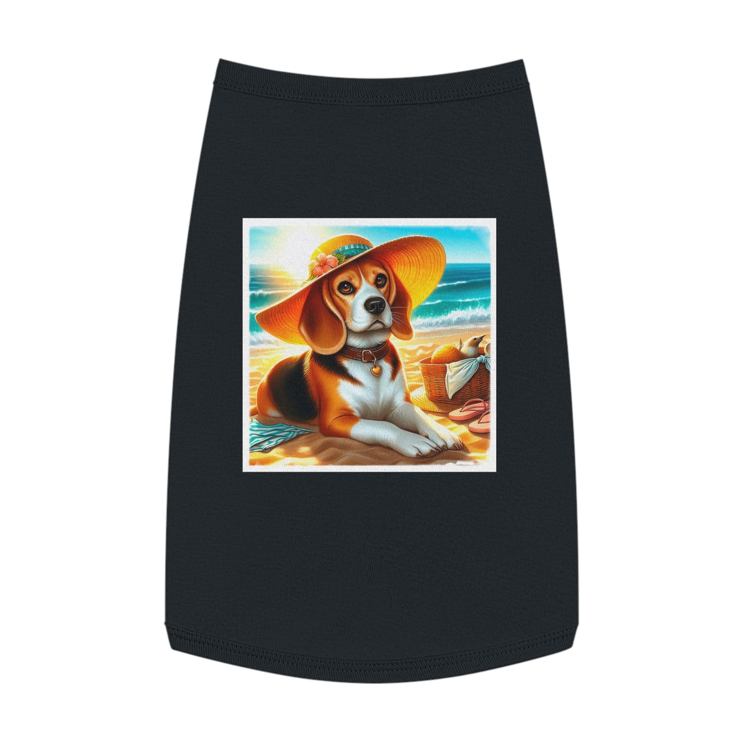 Pet Tank Top Beagle Wearing Sun Hat Pets Printify L Black