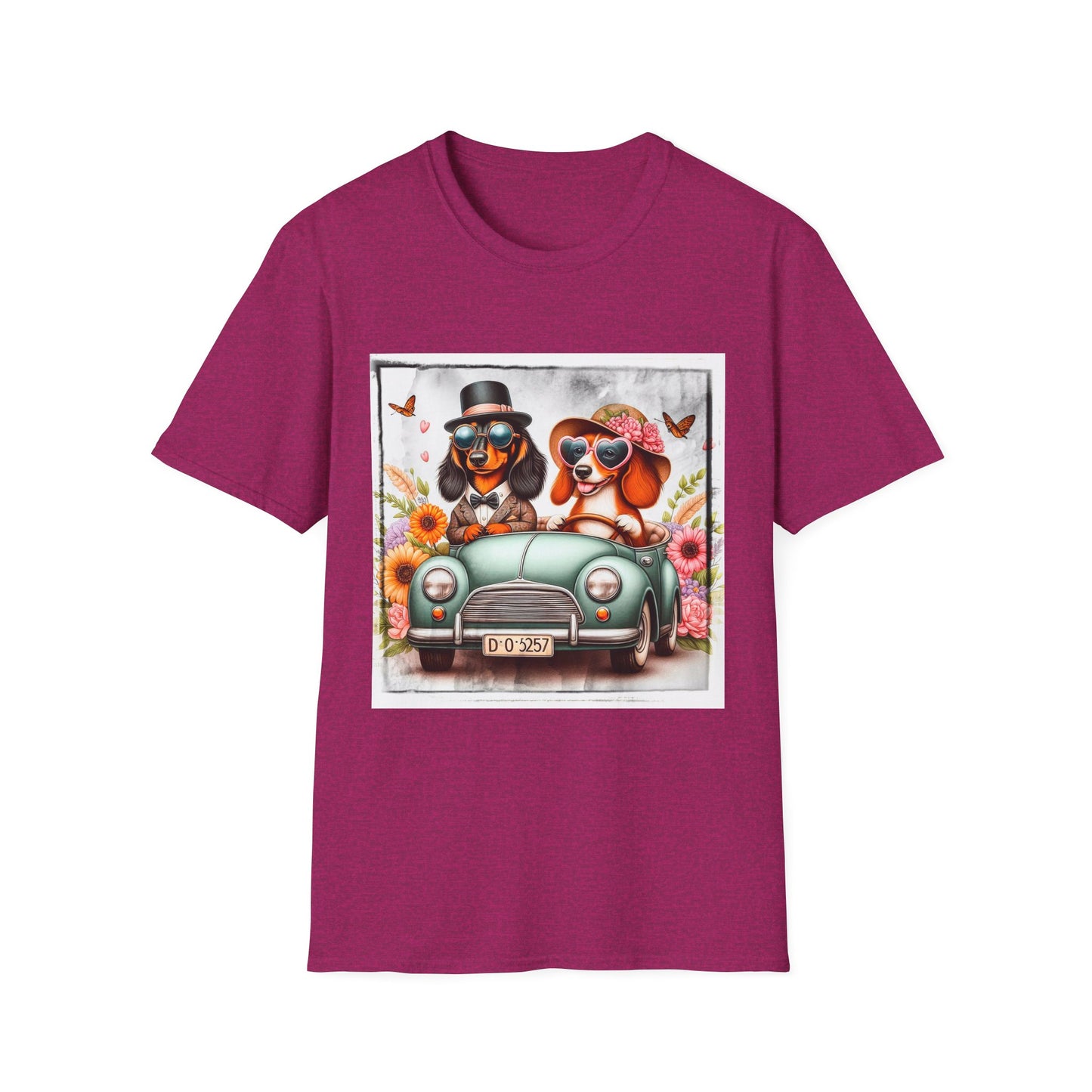 Wacky Dachshund car driving t shirt T-Shirt Printify S Antique Heliconia