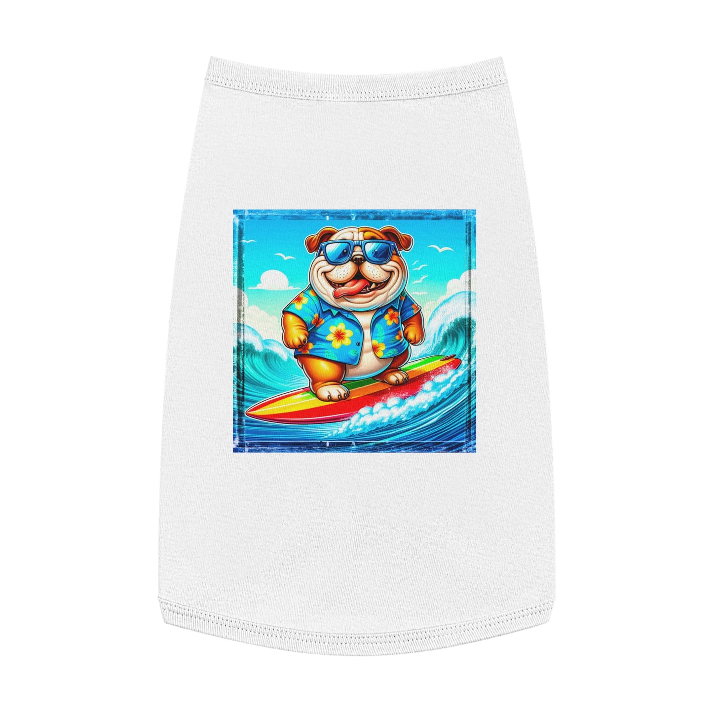 Pet Tank Top Bulldog surfing dog t shirt Pets Printify L White