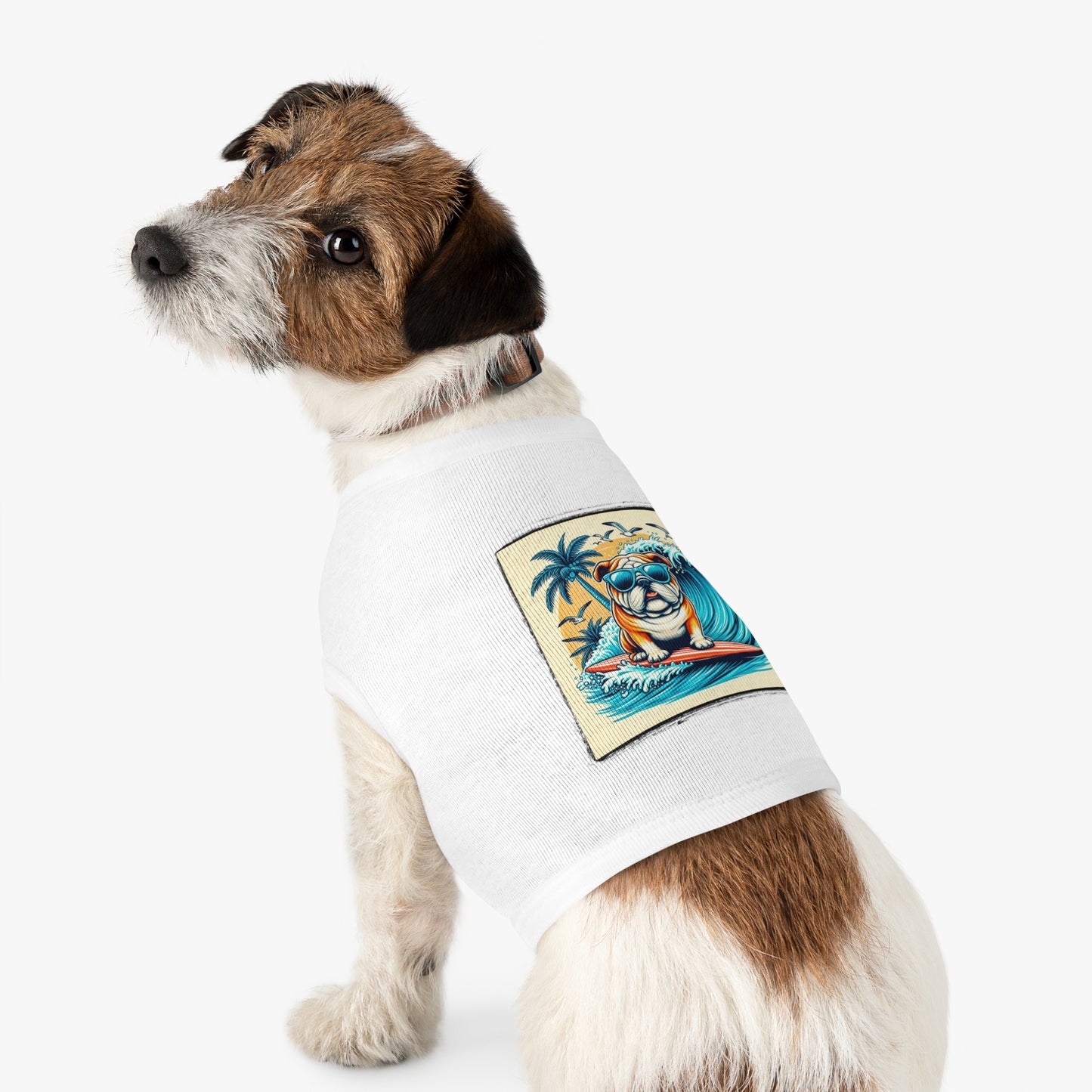 Pet Tank Top Bulldog Hawaiian surf t shirt Pets Printify