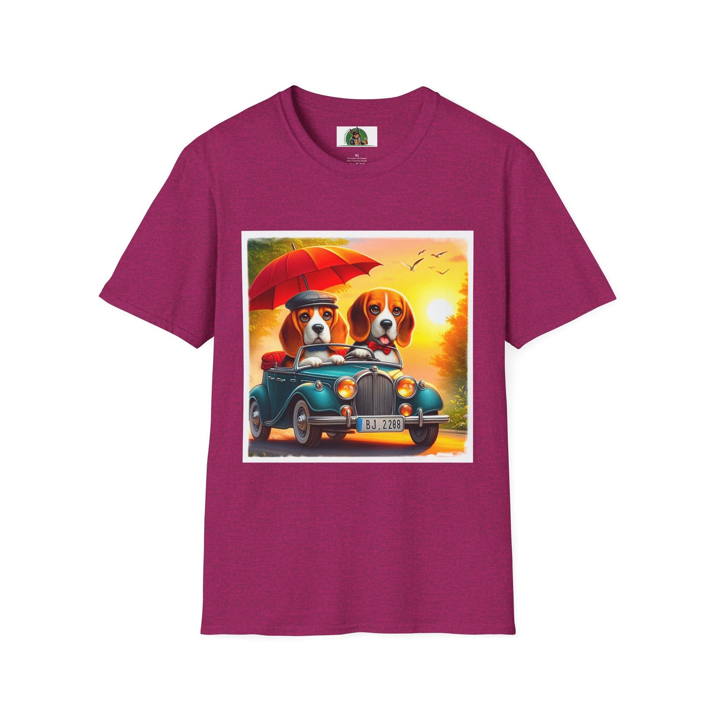 Wacky Beagle Couple In Tiny Car T-Shirt Printify S Antique Heliconia