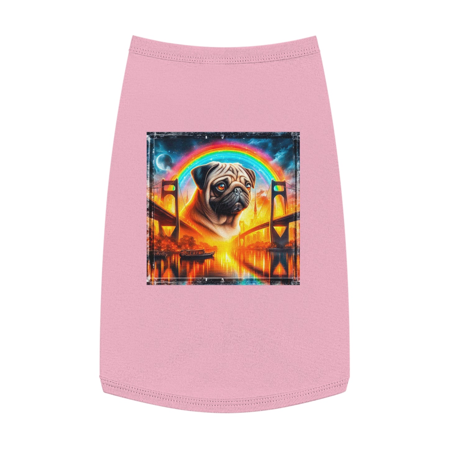 Pet Tank Top Pug bridge and rainbow Pets Printify L Pink