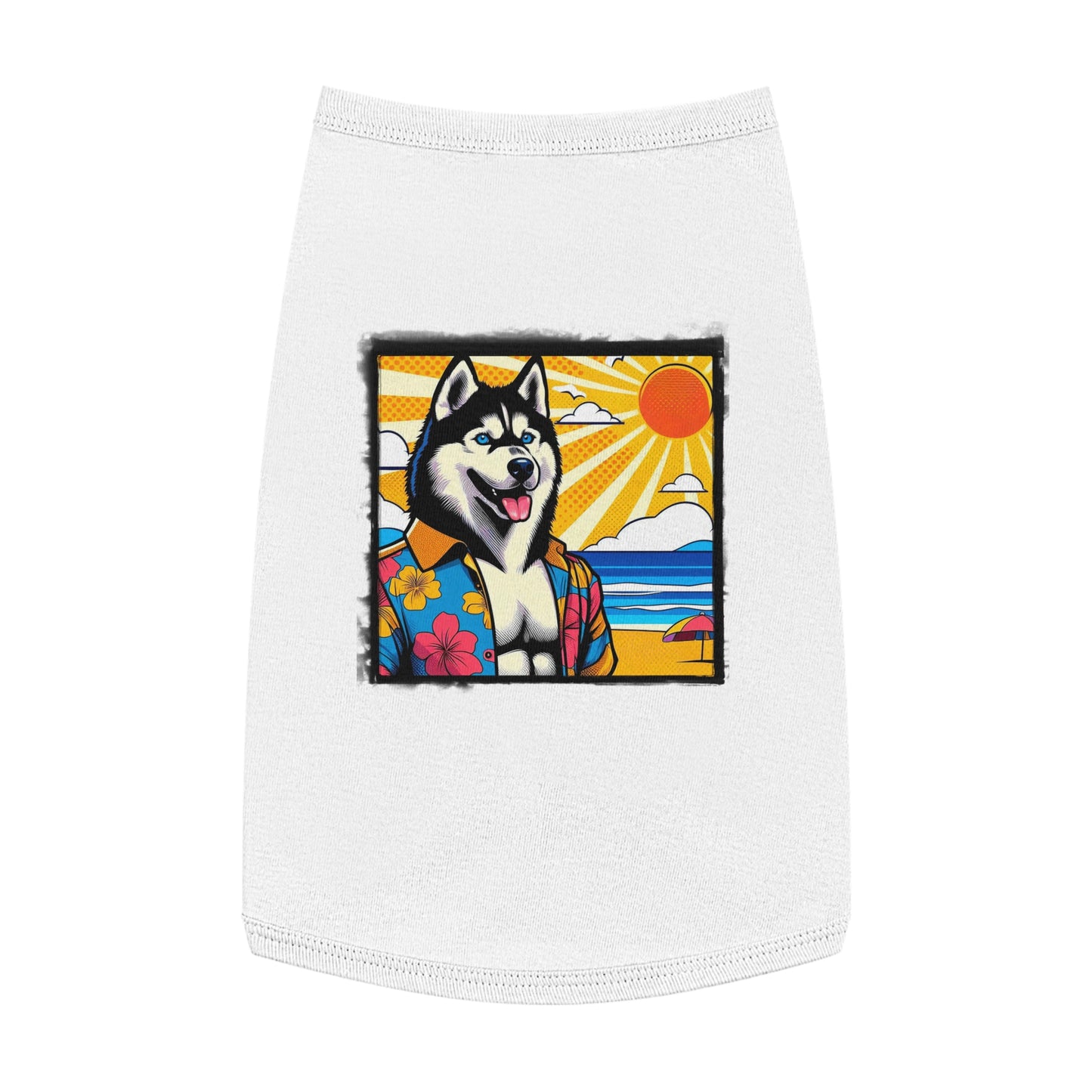 Pet Tank Top Husky beach day Pets Printify L White
