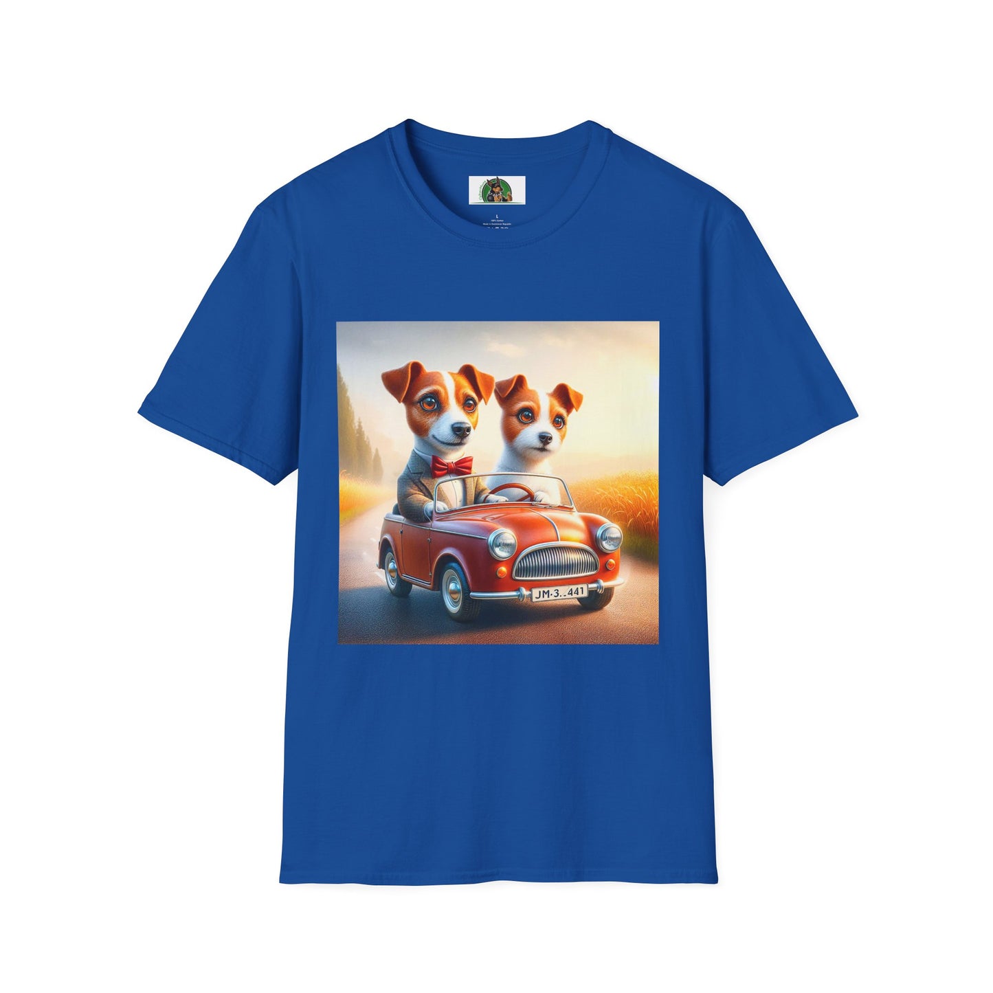 Wacky Jack Russell Puppy Couple Riding In Car T-Shirt Printify S Royal