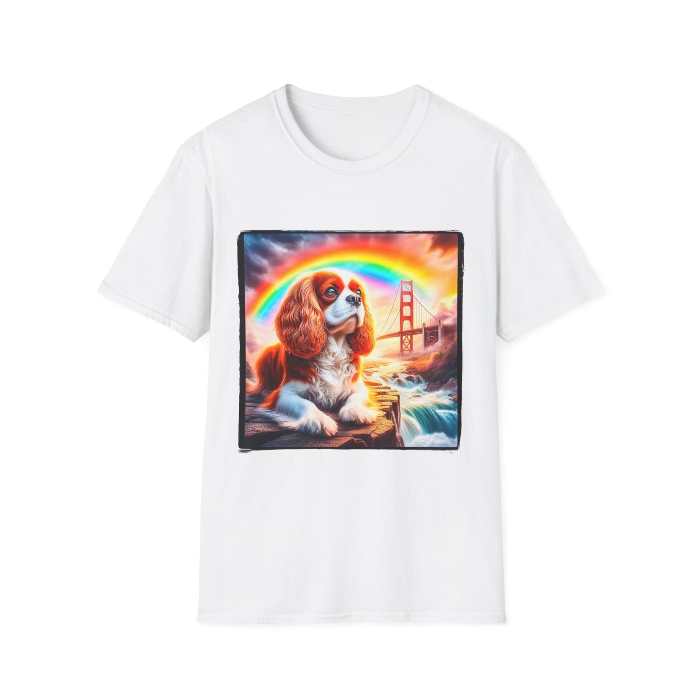 Cavalier King Charles Spaniel Rainbow Bridge TShirt T-Shirt Printify S White