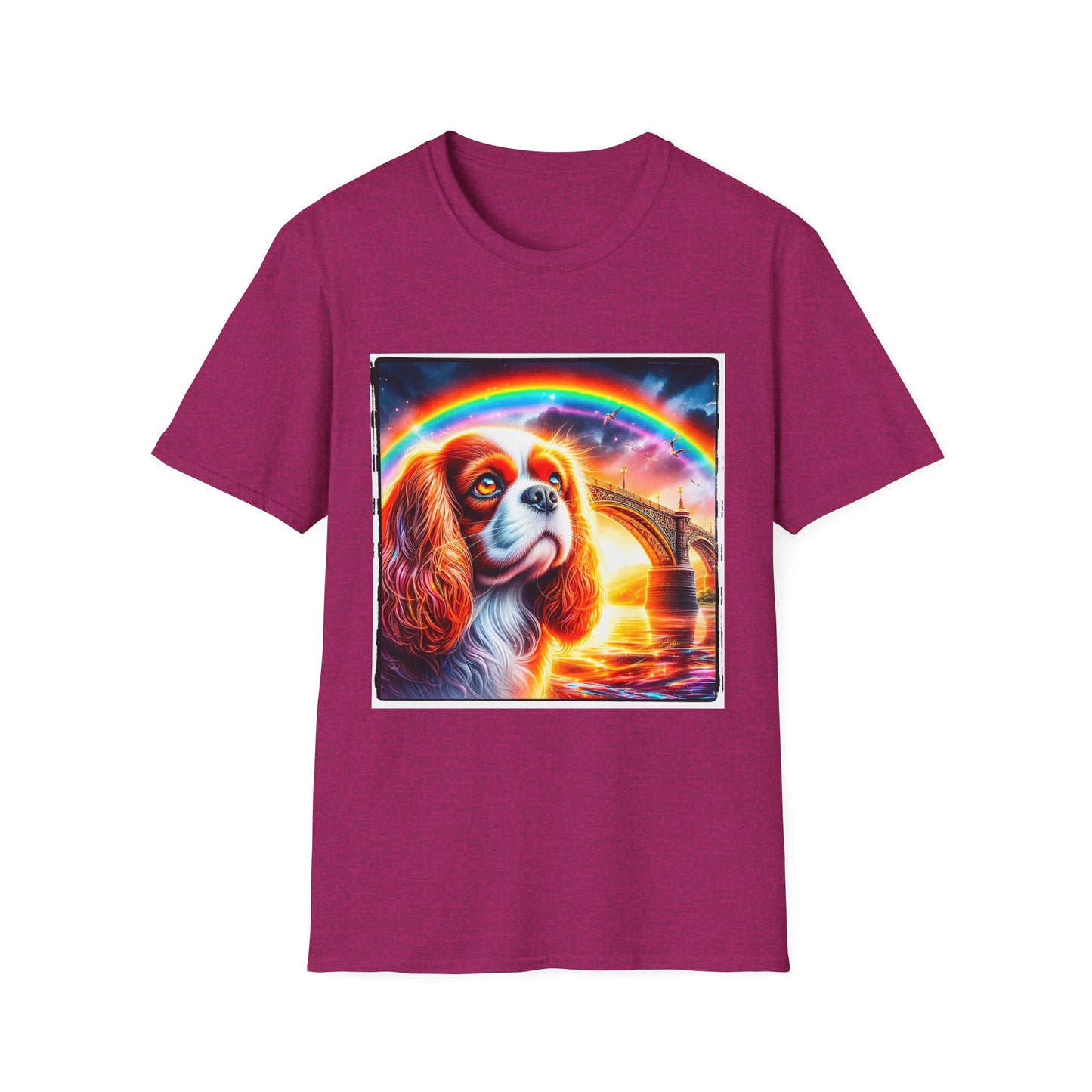 Cavalier King Charles Spaniel Rainbow Bridge TShirt T-Shirt Printify S Antique Heliconia