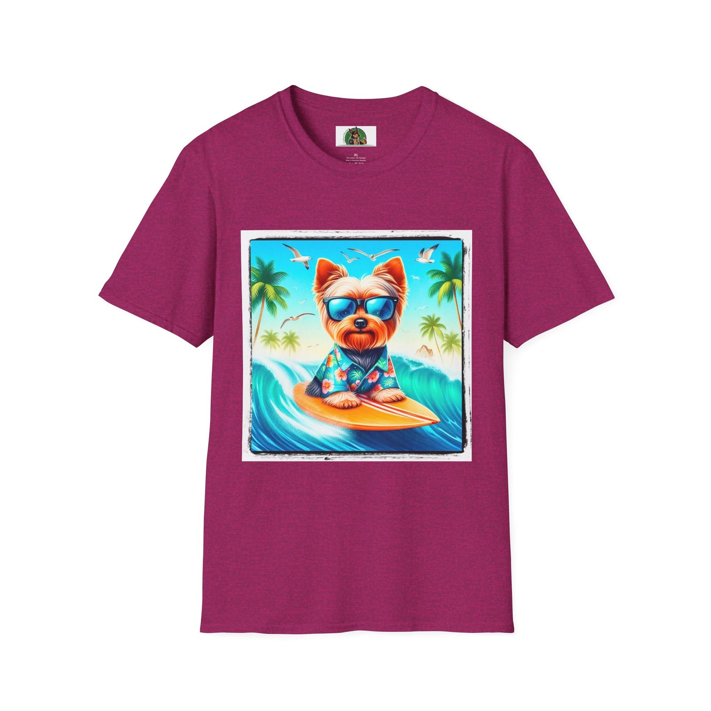 Yorkie blue waves shirt T-Shirt Printify S Antique Heliconia
