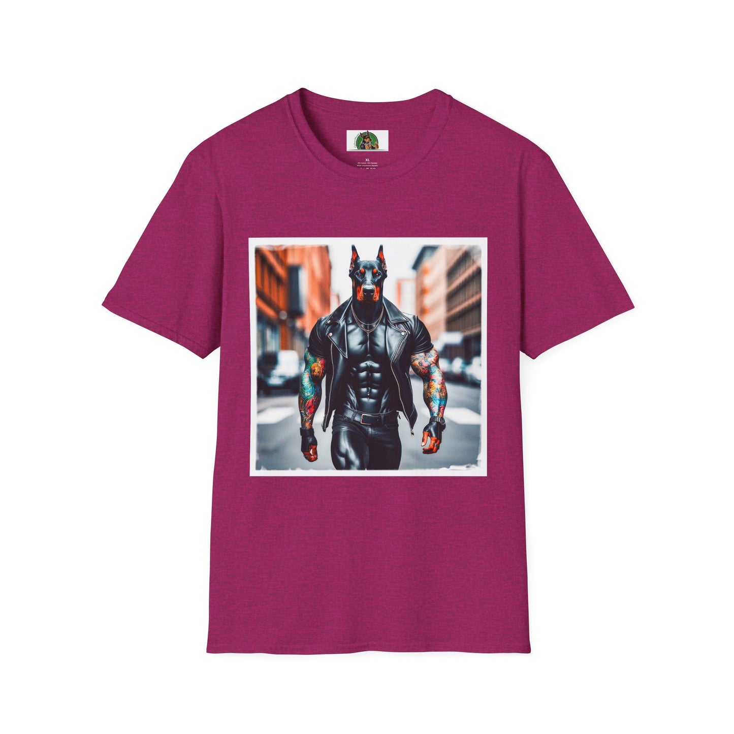 Doberman men in black t shirt T-Shirt Printify S Antique Heliconia