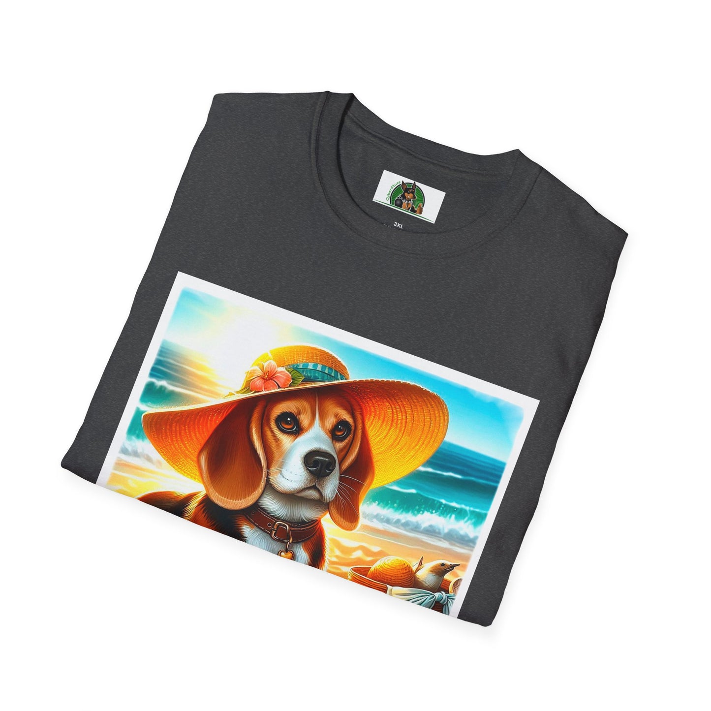 Beagle Girl Dog Wearing Sun Hat At Beach T-Shirt Printify