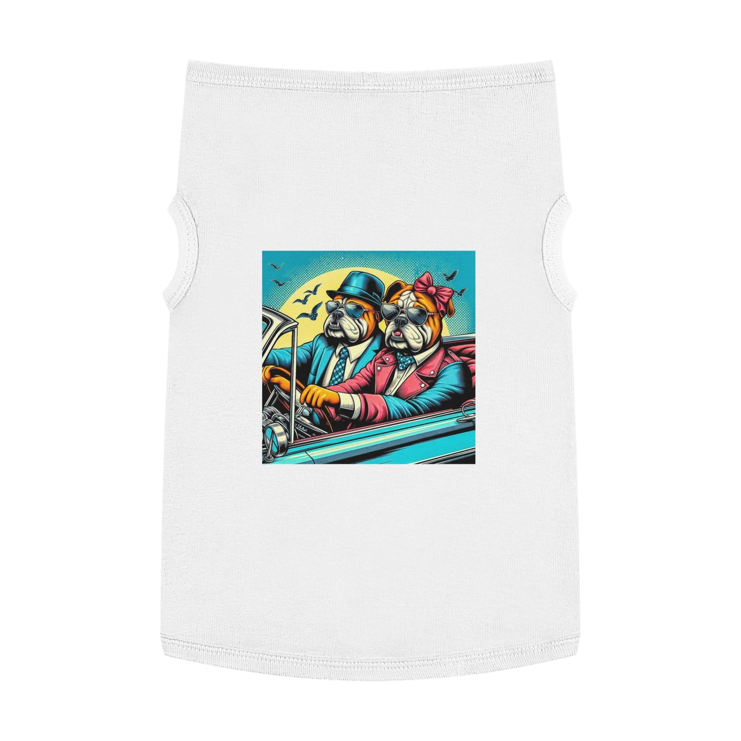 Wacky Pet Tank Top Bulldog sunset driving t shirt Pets Printify XL White