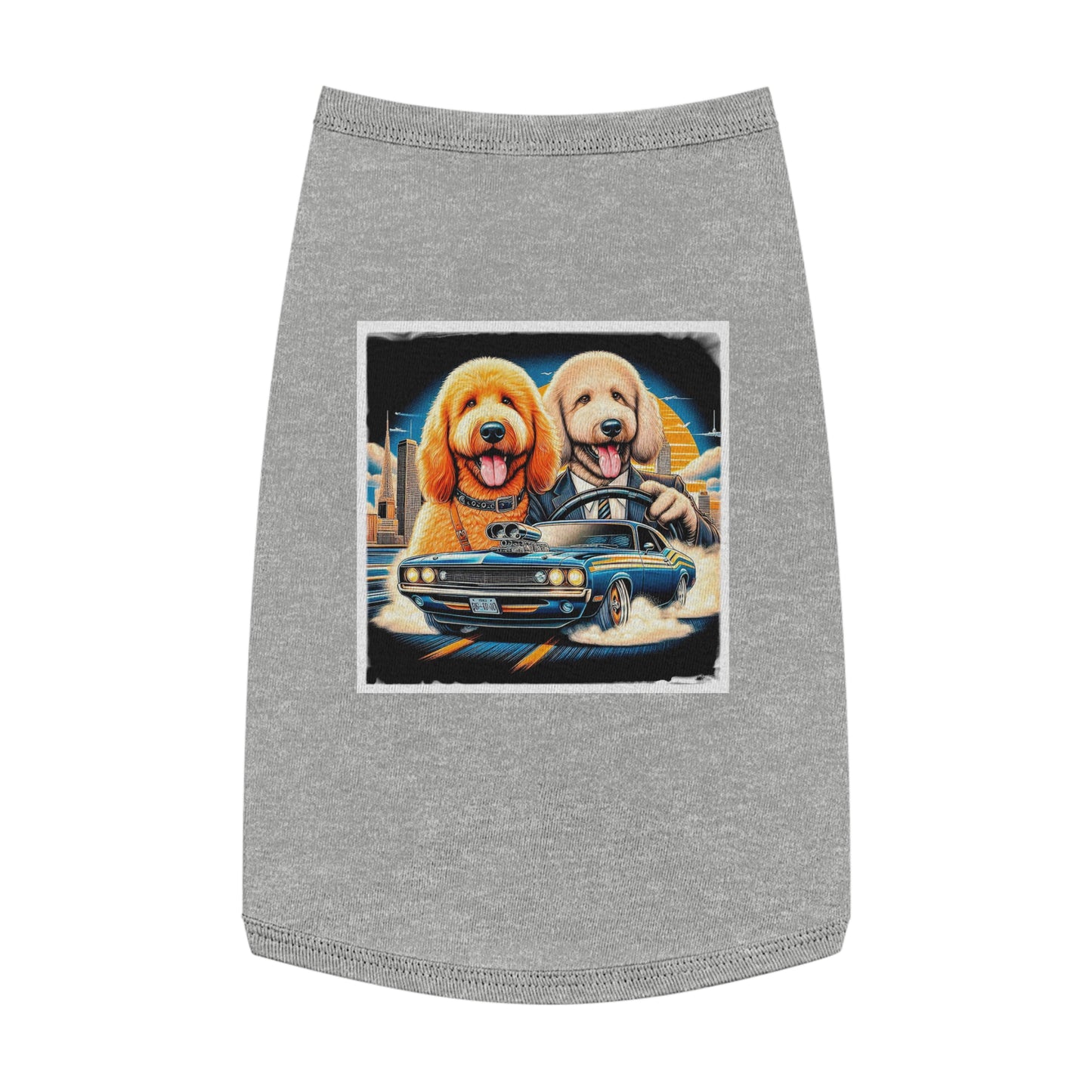 Pet Tank Golden Doodle driving fun t shirt Pets Printify L Heather